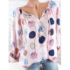 Casual Women Dots Printed Adjustable Long Sleeve Blouse