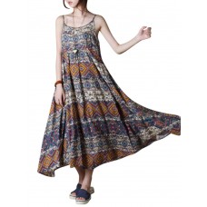 Bohemian Women Random Floral Printed Sleeveless Spaghetti Strap Maxi Dresses