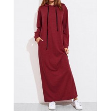 Casual Women Solid Color Full Sleeve Long Hooded Sweatshirt Dress