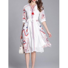 Casual Women Printed V-Neck Chiffon Dress