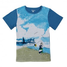 2015 New Little Maven Blue Sky Sea Baby Children Boy Cotton Short Sleeve T-shirt Top