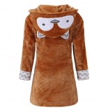 Kids Cartoon Pattern Bathrobe Long Sleeve Hooded Wrap Robe