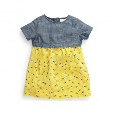 2015 New Little Maven Baby Girl Children Summer Blue Top &Yellow Cotton Dress