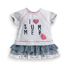 2015 New Little Maven Baby Girl Children I LOVE Summer Dress Grey Cotton Top&Lace Skirt