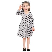 Kid Girls Black Cats Printed Long Sleeve Dress