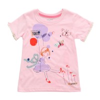 2015 New Little Maven Baby Girl Child Pink Cotton Short Sleeve Butterfly T-shirt Top Tee