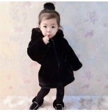 Kid Baby Girls Black Faxu Fur Hooded Coats