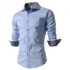 Mens Fashion Plaid Long-sleeved Lapel Checkered Shirt