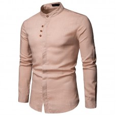 Mens Fashion Linen Turn Down Collar Long Sleeve Casual Shirts