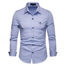 Men Solid Color Turn-down Collar Shirts