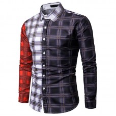 Mens Fashion Color Block Long Sleeve Turn Down Collar Caaual Shirts