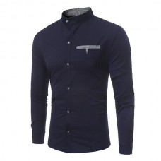 Casual Stylish Chest Pockets Slim Band Collar Button Up Designer Shirts for Men