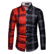 Men Plaid Patchwork Long Sleeve Shirts