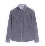 Mens Fashion Striped Long Sleeve Cotton Square Collar Casual Shirts