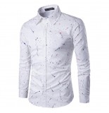 Mens Fashion Printing Design Turn Down Collar Long Sleeve Casual Shirts