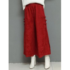 Vintage Women Elastic Waist Jacquard Wide Leg Pants