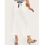 High Drawstring Waist Pure Color Wide Leg Pants