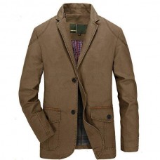 Men's Business Casual Cotton Buttons Jacket Coats Spring Autumn Comfort Outwear Suit