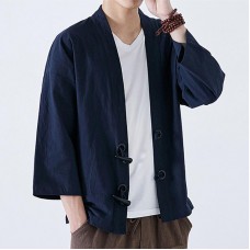 INCERUN Mens Loose Cotton Vintage Horn Buckle Three Quarter Sleeve Coats Tops