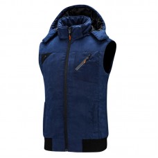 Men Zipper Solid Color Hooded Vest