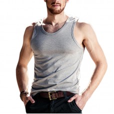 Men Summer Outdoors Sleeveless Solid Color O-neck Leisure Cotton Slim Vest Tops