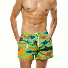 Casual Fish Printing Quickly Dry Drawstring Beach Board Shorts For Men