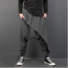 Men's Casual Baggy Slacks Solid Color Drawstring Sport Jogger Dance Harem Pants