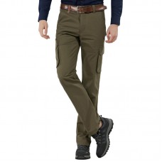 Men's Casual Multi Pockets Cotton Thick Solid Color Zipper Fly Straight Leg Pants