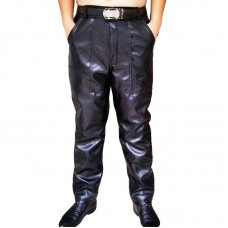 Men's Casual Solid Color Windproof Loose Warm Thick Elastic Waist Waterproof Leather Pants