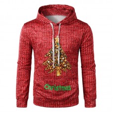 Men's Casual Hooded Christmas Printing Overhead Long Sleeve Sweatshirt