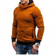 Men Zipper Dual Pockets Hooded Sweatshirt