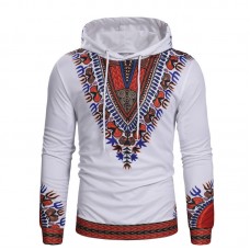 Ethnic Style Men Casual Drawstring Printed Hooded Tops Slim Cotton National Hoodies Sweatshirts