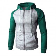 Men Fall Stitching Color Hooded Zipper-up Hoodies Sweatshirts