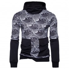 Autumn Winter Men's Color Block Casual Printed Big Pocket Hoodies Sweatshirts