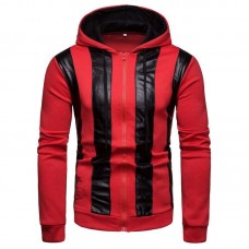 Men Color Block Zipper Patchwork Hooded Sweatshirt