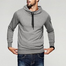 Men's Casual Hooded Drawstring Modish Pure Color Warm Fit Long Sleeve Sweatshirt